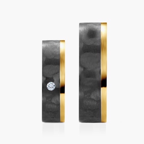 Obrączki ślubne: carbon, złote, płaskie, 6 mm